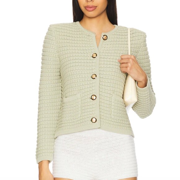 ba&sh Gaspard Cardigan in Sauge Light Green Knit Button Up Long Sleeve 3 / Large - Picture 1 of 4